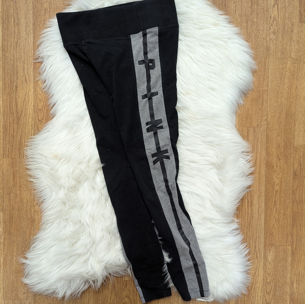 PINK Victoria's Secret Flat Waist Yoga Leggings Black And Gray Print